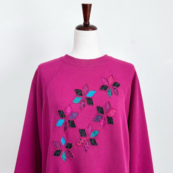 Vintage Reworked Quilted Pink Crewneck Sweatshirt - Picture 1 of 8